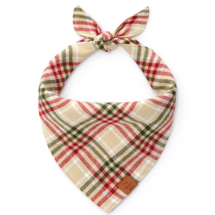 Eggnog Plaid Flannel Holiday Dog Bandana for Dogs and Cats