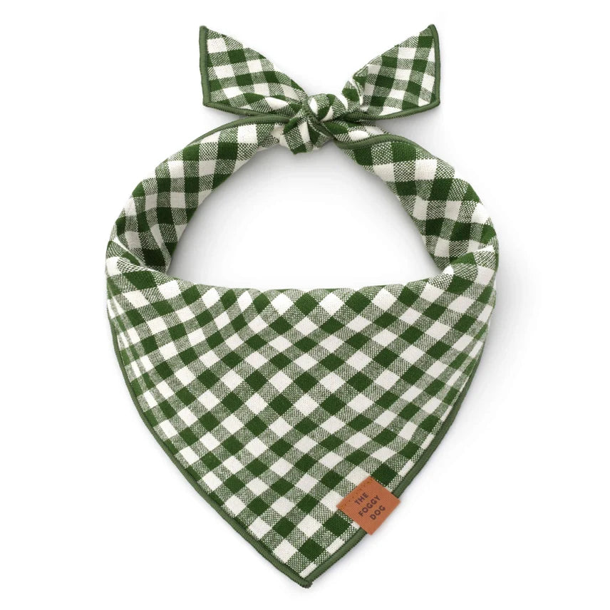 Gingham Hunter Green Bandana for Dogs and Cats