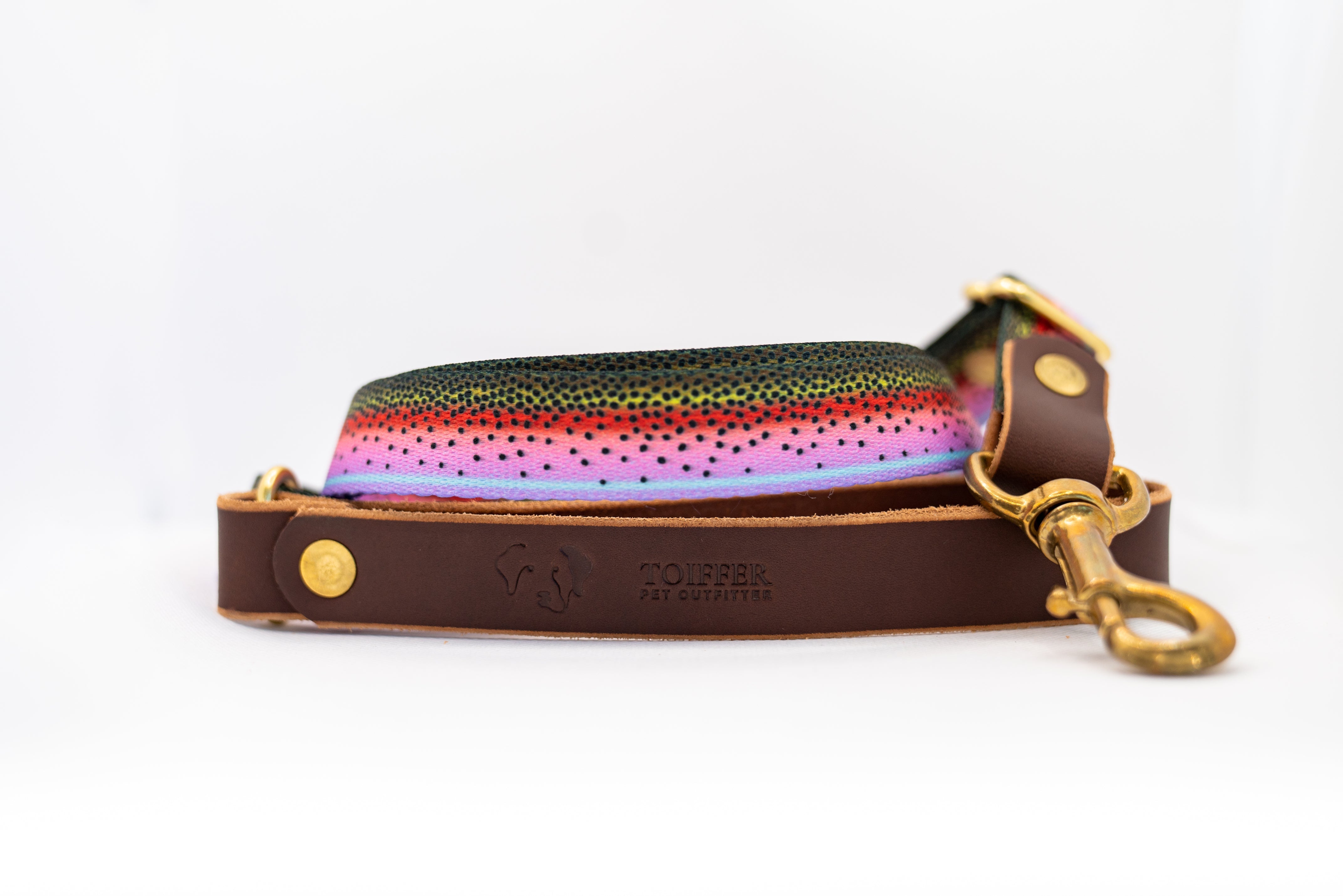 Leather & Rainbow Trout Print Adjustable Leash