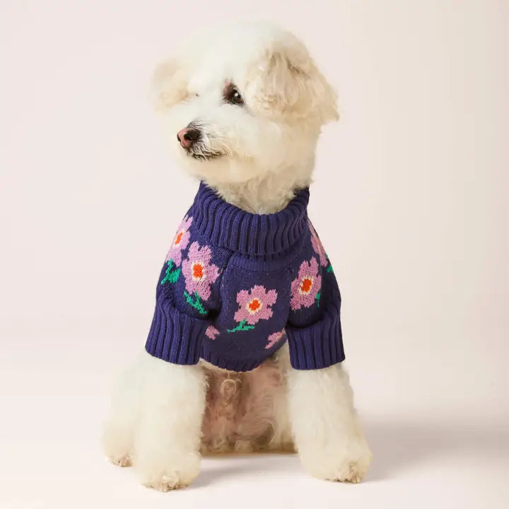 The Foggy Dog Purple Posies Cable Knit Sweater
