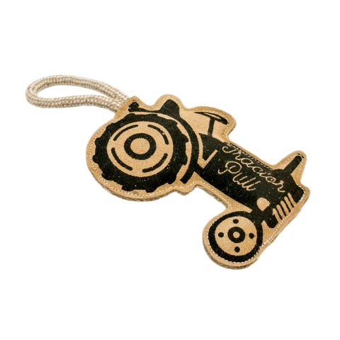 Natural Leather Tractor Tug Squeak Dog Toy