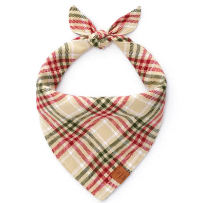 Eggnog Plaid Flannel Holiday Dog Bandana for Dogs and Cats