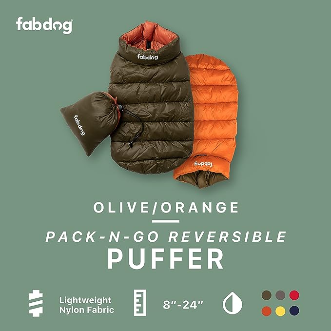 Fabdog Pack N' Go Reversible Puffer Vest Olive/Orange
