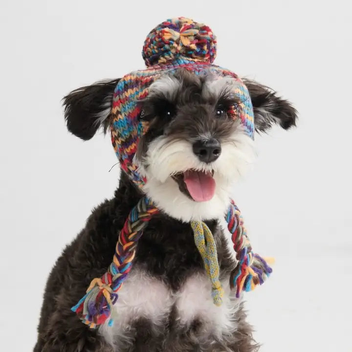 Spark Paws Kaleidoscope Knit Pom Pom Beanie Hat for Dogs