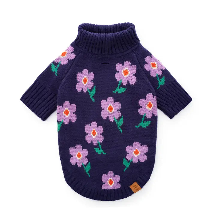 The Foggy Dog Purple Posies Cable Knit Sweater
