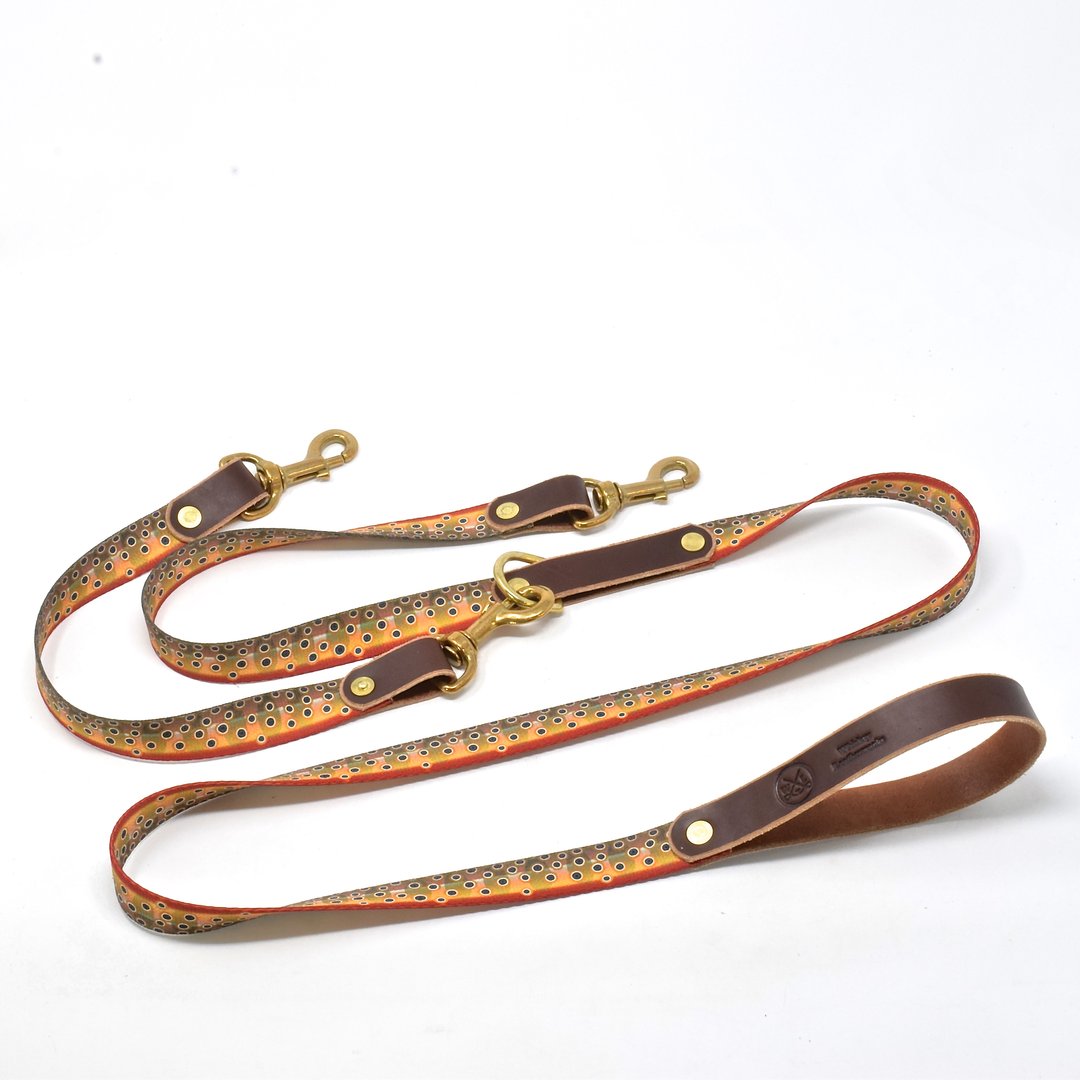 Leather & Cutthroat Trout Print Double Leash