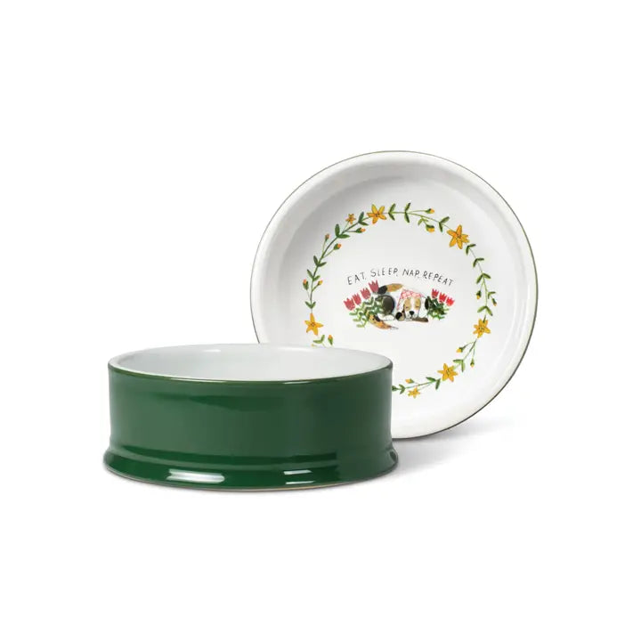 Forest Green Eat Sleep Nap Bowl for Dogs Small